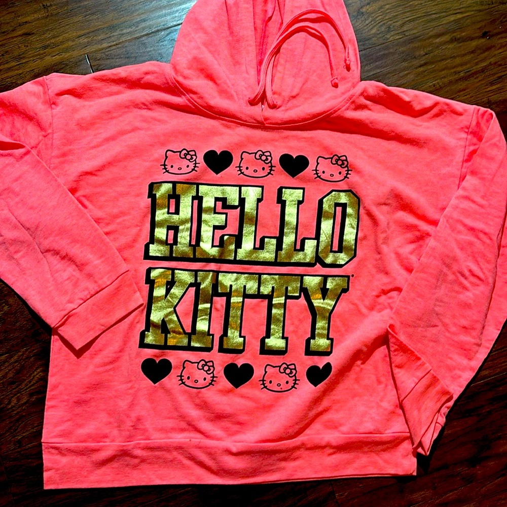 Hello Kitty by Sanrio, pink hooded, long sleeve shirt size women’s XL